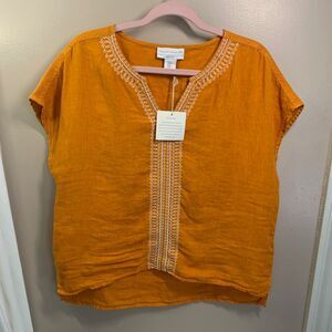 NWT Boho House of Harlow 1960 Orange Embroidered Linen Top Sz M